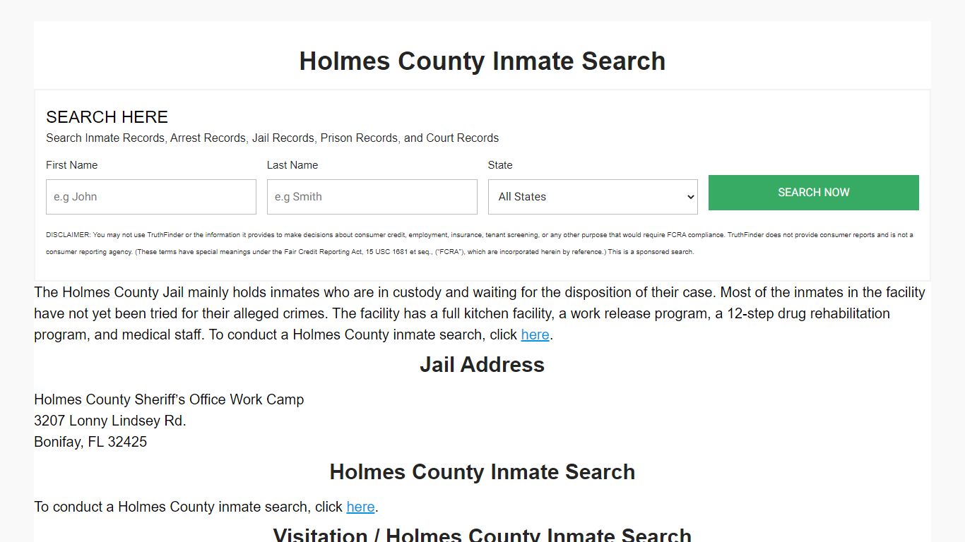 Holmes County Inmate Search
