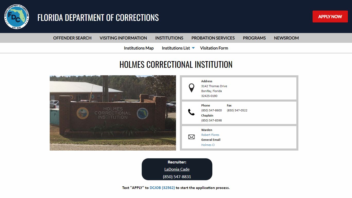 Holmes Correctional Institution -- Florida Department of Corrections