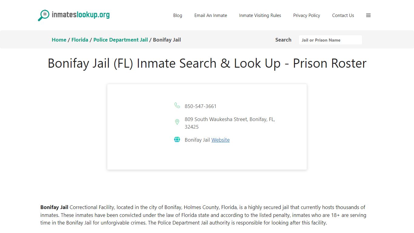 Bonifay Jail (FL) Inmate Search & Look Up - Prison Roster